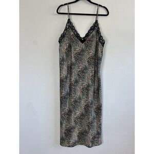 California Dynasty Vintage Plus Size 1x Cheetah Print Lace Slip Satin Dress